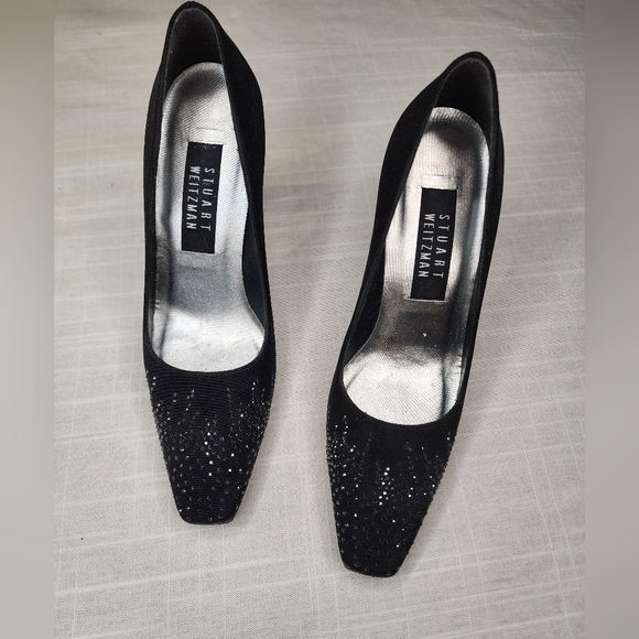 Stuart Weitzman Shoes - Stuart Weitzman Black Satin Crystal Pump Size 6